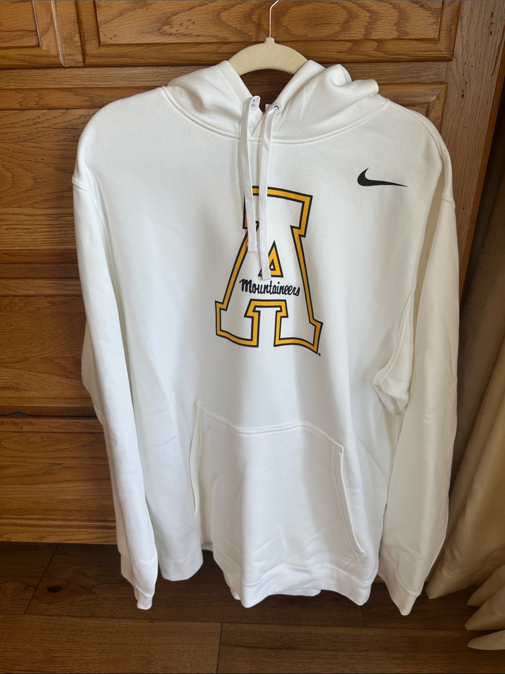 Nike White Club Fleece Hoodie with Yellow & Black 'A' Logo - Appalachian State